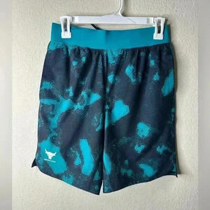 Under Armour Project Rock Men's Size S Coastal Teal Printed Woven Shorts…